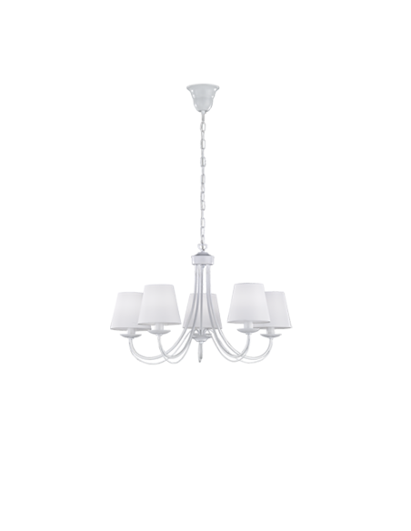 Trio Cortez – Lustre 5 flammes E14 en métal blanc mat avec abat-jours en tissu