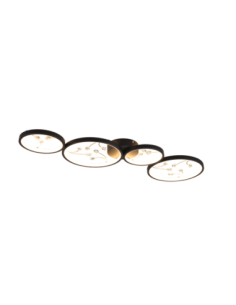 Trio Groovy – Plafonnier LED 37W en métal noir mat, 3 anneaux décoratifs en verre