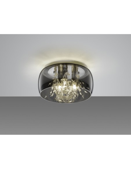 TRIO Crystel – Plafonnier tissu et verre 3xE14, max. 28W, effet miroir lumineux, style décoratif