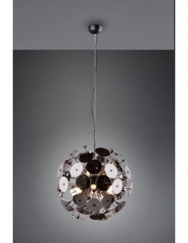 TRIO Discalgo – Suspension 6xE14, max. 40W, jeu de lumière original, métal noir mat et verre chromé