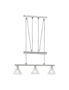 TRIO STAMINA – Suspension moderne 3xE14, structure en métal nickel, l.66 cm