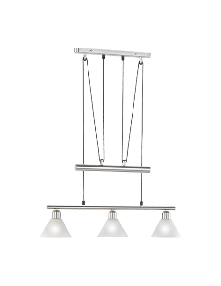 TRIO STAMINA – Suspension moderne 3xE14, structure en métal nickel, l.66 cm