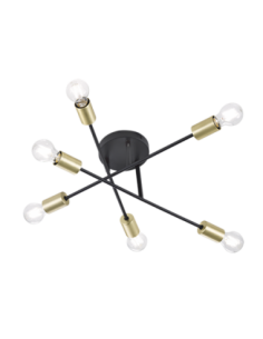 TRIO Cross – Plafonnier design 6xE27 au style industriel noir mat et bronze, Ø56.6 cm