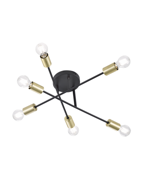 TRIO Cross – Plafonnier design 6xE27 au style industriel noir mat et bronze, Ø56.6 cm