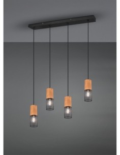 Trio Tosh – Suspension 4 lumières E27, design bois et métal noir mat, style moderne 2