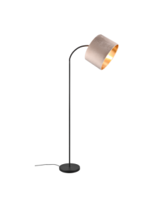 Trio JULIETA – Lampadaire E27 en velours beige, abat-jour doré, style élégant et cosy