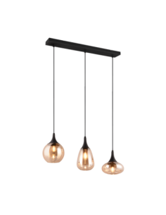 Trio LUMINA – Suspension 3 lumières E14, verre ambré et métal noir mat, max 3x40W
