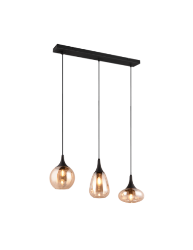 Trio LUMINA – Suspension 3 lumières E14, verre ambré et métal noir mat, max 3x40W