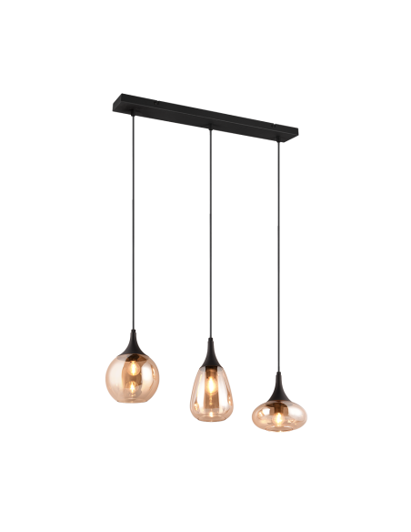 Trio LUMINA – Suspension 3 lumières E14, verre ambré et métal noir mat, max 3x40W
