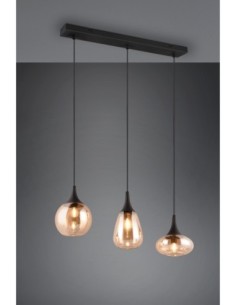Trio LUMINA – Suspension 3 lumières E14, verre ambré et métal noir mat, max 3x40W 2