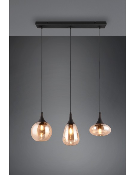 Trio LUMINA – Luminaire suspendu avec abat-jours en verre ambre, design décoratif et chaleureux