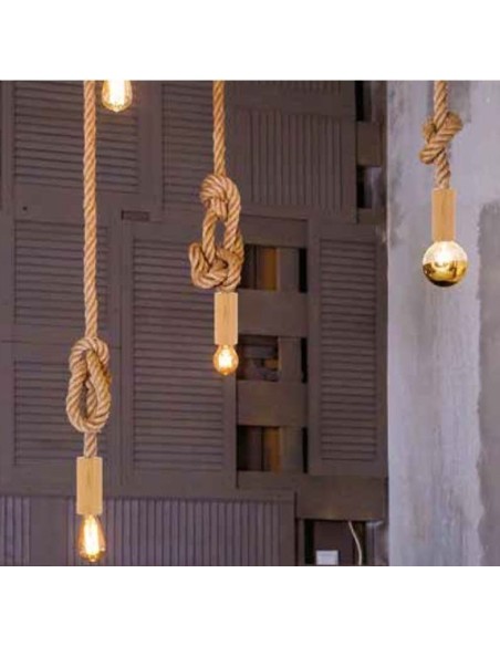 Suspension Hemp corde et bois - Girard-Sudron Leluminaireled.com