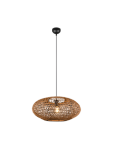 Trio Hedda – Suspension sisal naturel et métal noir mat, 1xE27 max 40W, ambiance chaleureuse