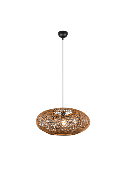 Trio Hedda – Suspension sisal naturel et métal noir mat, 1xE27 max 40W, ambiance chaleureuse