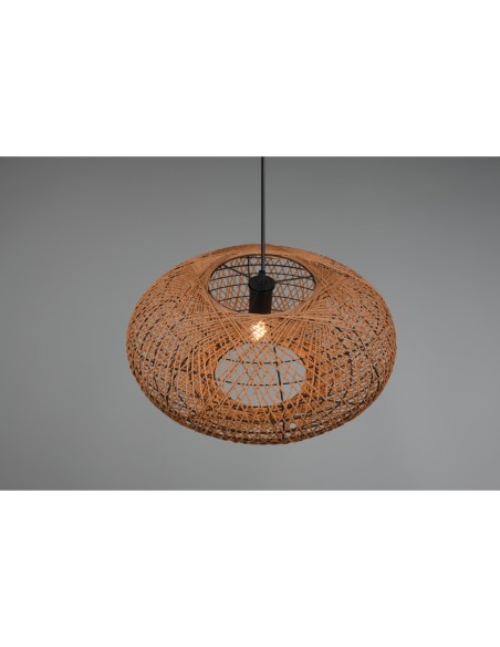 Suspension Sisal naturel métal noir, réglable hauteur - Trio -  Hedda