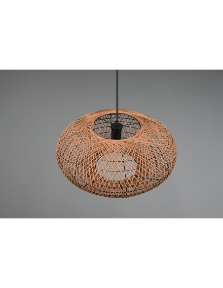 Suspension Sisal naturel métal noir, réglable hauteur - Trio -  Hedda