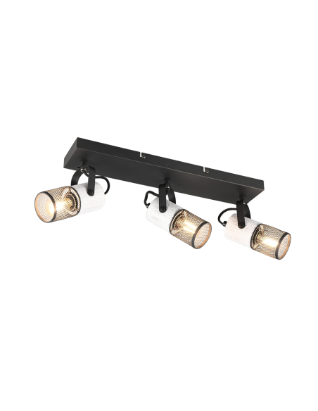 Trio Tosh – Spot 3xE14 orientables, bois blanc antique et métal noir, design moderne