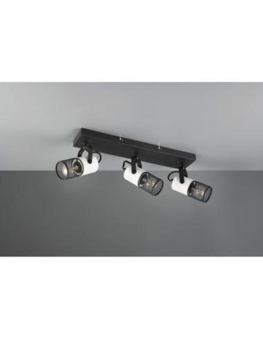 Spot plafond orientable 3xE14  noir et bois blanc - Trio - Tosh
