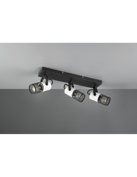 Spot plafond orientable 3xE14  noir et bois blanc - Trio - Tosh