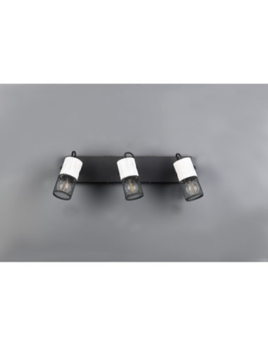 Spot plafond orientable 3xE14  noir et bois blanc - Trio - Tosh