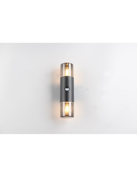 Applique murale extérieure noire 2xE27 avec détecteur- Trio - Hoosic