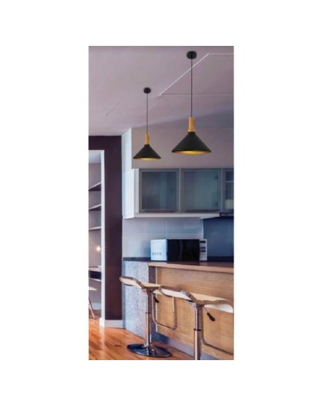 Suspension métal noir et bois - Girard-Sudron Leluminaireled.com