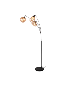 Trio Lumina – Lampadaire 3x E14, max 10W, verre ambré, métal noir mat