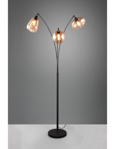 Trio Lumina – Lampadaire 3 flammes, verre ambré, structure métal noir mat, ampoules non incluses