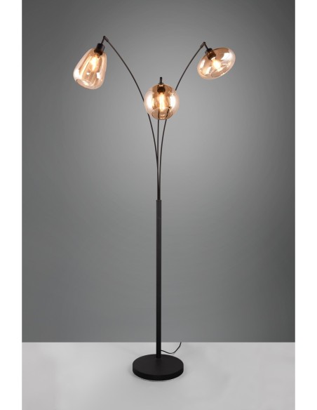 Trio Lumina – Lampadaire 3 flammes, verre ambré, structure métal noir mat, ampoules non incluses
