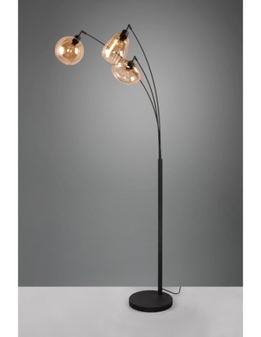 Lampadaire 3 lampes culot E14 max 10W noir mat verre ambre - Trio - Lumina