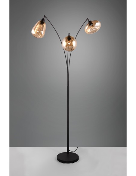 Lampadaire 3 lampes culot E14 max 10W noir mat verre ambre - Trio - Lumina