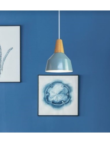Suspension métal bleu et bois - Girard-Sudron Leluminaireled.com