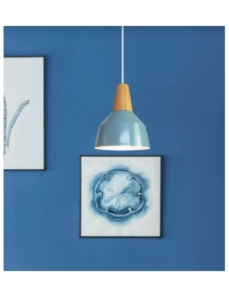Suspension métal bleu et bois - Girard-Sudron Leluminaireled.com