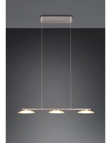 Trio Merton – Suspension moderne 3000K, métal nickel mat, idéale salle à manger