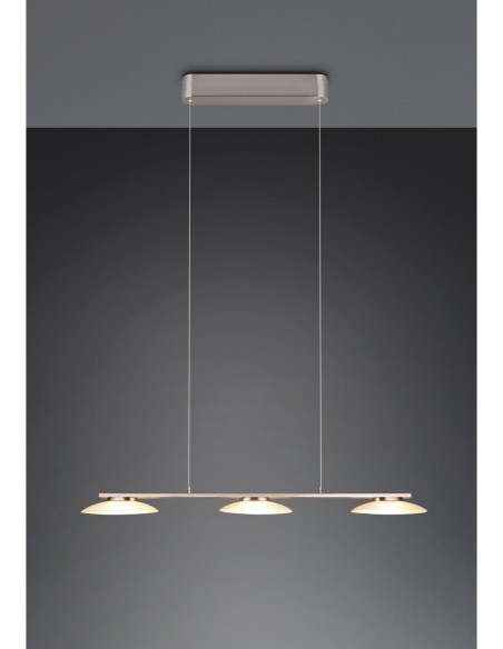 Trio Merton – Suspension moderne 3000K, métal nickel mat, idéale salle à manger