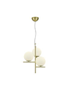 Trio Pure – Suspension 3xE14, métal laiton mat, verre blanc opale