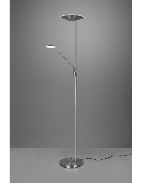 Trio Brantford – Lampadaire design nickel mat, LED 3500 lm + 650 lm, 2700K–4000K, double éclairage
