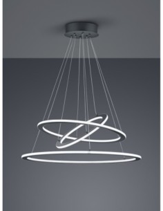 TRIO Durban – Suspension LED intégrée 75W, 8900 lm, 3000K, métal anthracite, diam. 80,3 cm, réglable, IP20. 2