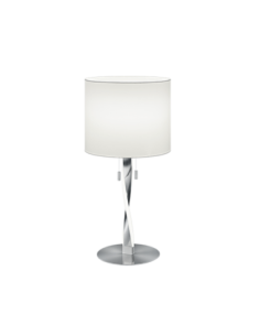 TRIO Nandor – Lampe de table 1xE27 max 40W + 2xLED 3W, tissu blanc, pied métal nickel mat, H62 cm, IP20.