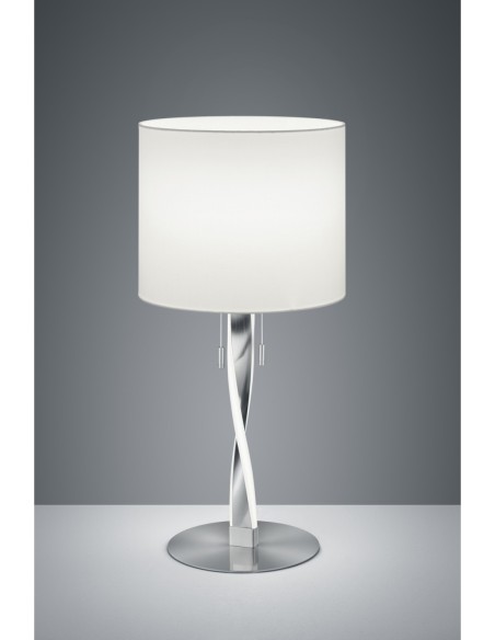 TRIO Nandor – Lampe déco à poser, abat-jour tissu blanc, base LED intégrées, douille E27, interrupteurs séparés, 230V.