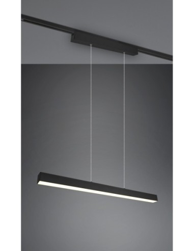 TRIO Paros – Luminaire suspendu noir mat pour système DUOline, LED intégrée, éclairage haut et bas, 90x5 cm.