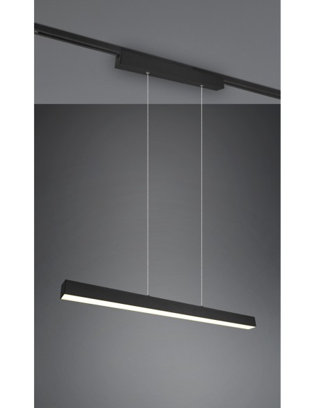 TRIO Paros – Luminaire suspendu noir mat pour système DUOline, LED intégrée, éclairage haut et bas, 90x5 cm.