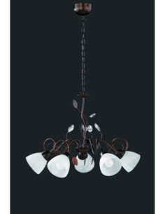 TRIO Traditio – Lustre rouille antique 5xE14, max 40W, métal et verre albâtre, Ø70 cm, H150 cm. 2