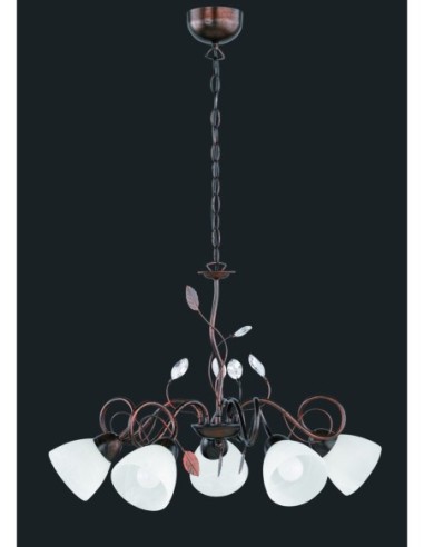 TRIO Traditio – Suspension élégante rouille antique, 5xE14, 230V, métal/verre, classe 1, Ø70 cm.