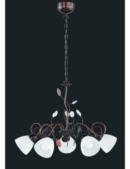 TRIO Traditio – Suspension élégante rouille antique, 5xE14, 230V, métal/verre, classe 1, Ø70 cm.
