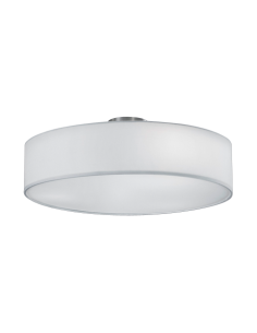 Trio – Hotel – Plafonnier élégant 3xE27, tissu blanc et nickel mat, ambiance chaleureuse