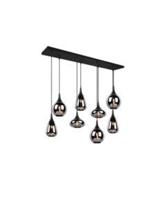 Trio – Lumina – Suspension LED, abat-jours en verre chromé et métal noir pour salle à manger