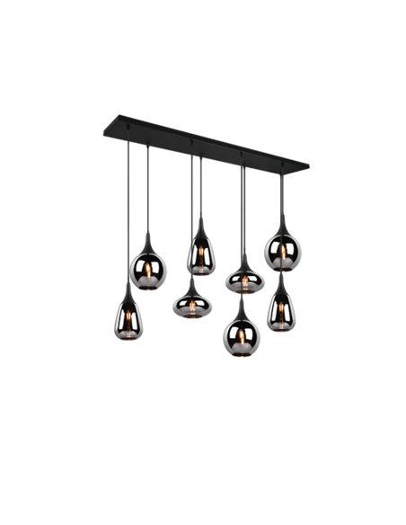 Trio – Lumina – Suspension LED, abat-jours en verre chromé et métal noir pour salle à manger