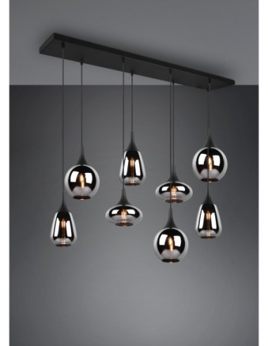 Trio – Lumina – Suspension moderne LED avec abat-jours en verre et métal noir, 8xE14