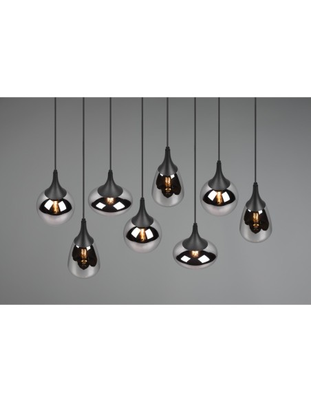 Suspension LED, 8xE14, max. 40W, Verre Chromé, Noir – Trio – Lumina